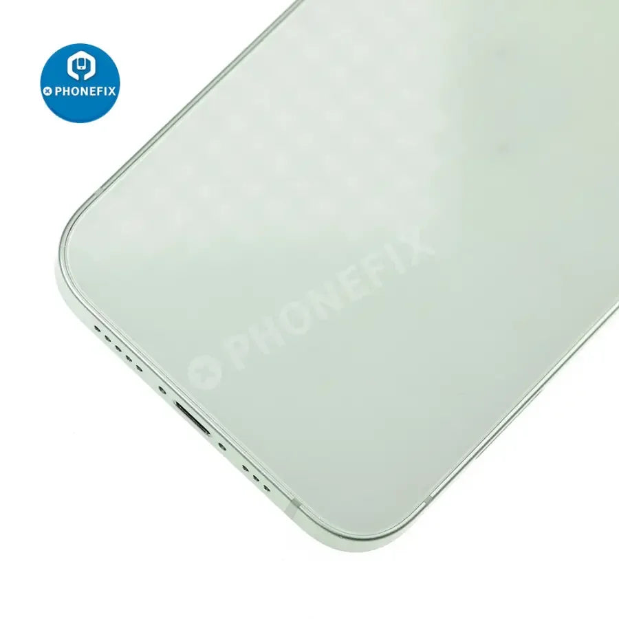 Black back glass replacement assembly for iPhone 12 by PHONEFIX, showing the full back cover for repair or replacement.