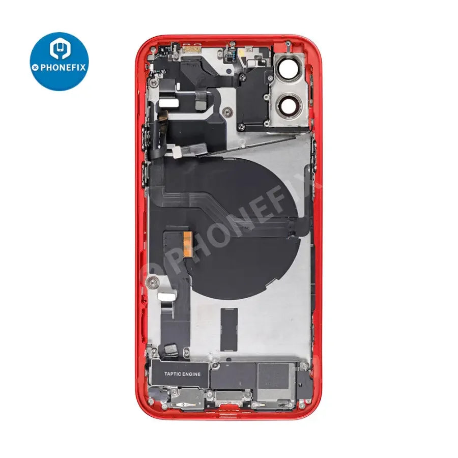 Black iPhone 12 back glass replacement assembly by PHONEFIX, showing the full rear cover for repair and replacement.