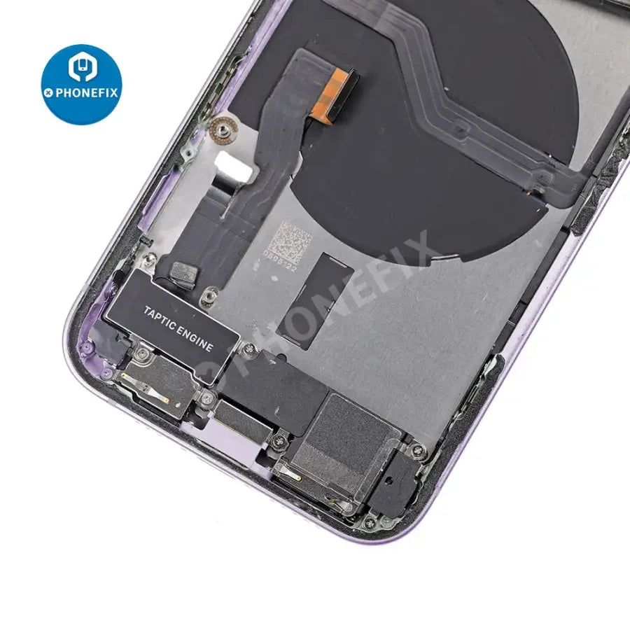 Black PHONEFIX full back cover assembly for iPhone 12, replacement back glass with integrated frame, for repair and restoration.