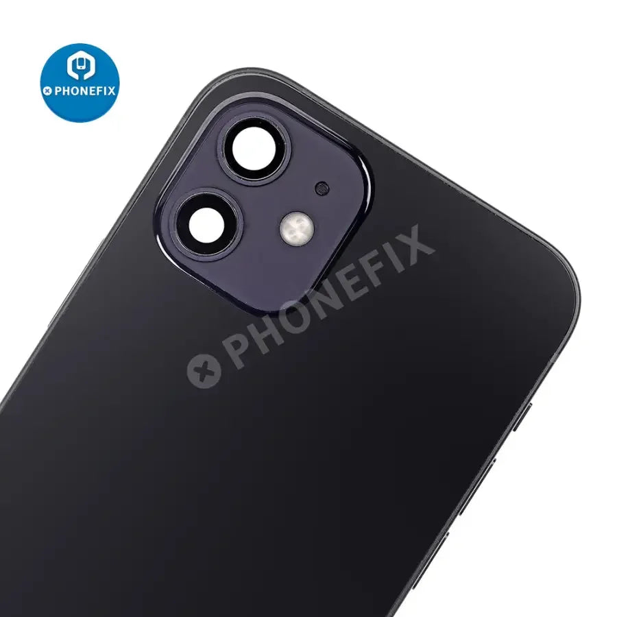 Black back glass cover for iPhone 12 Mini by PHONEFIX, full assembly replacement for rear glass repair.