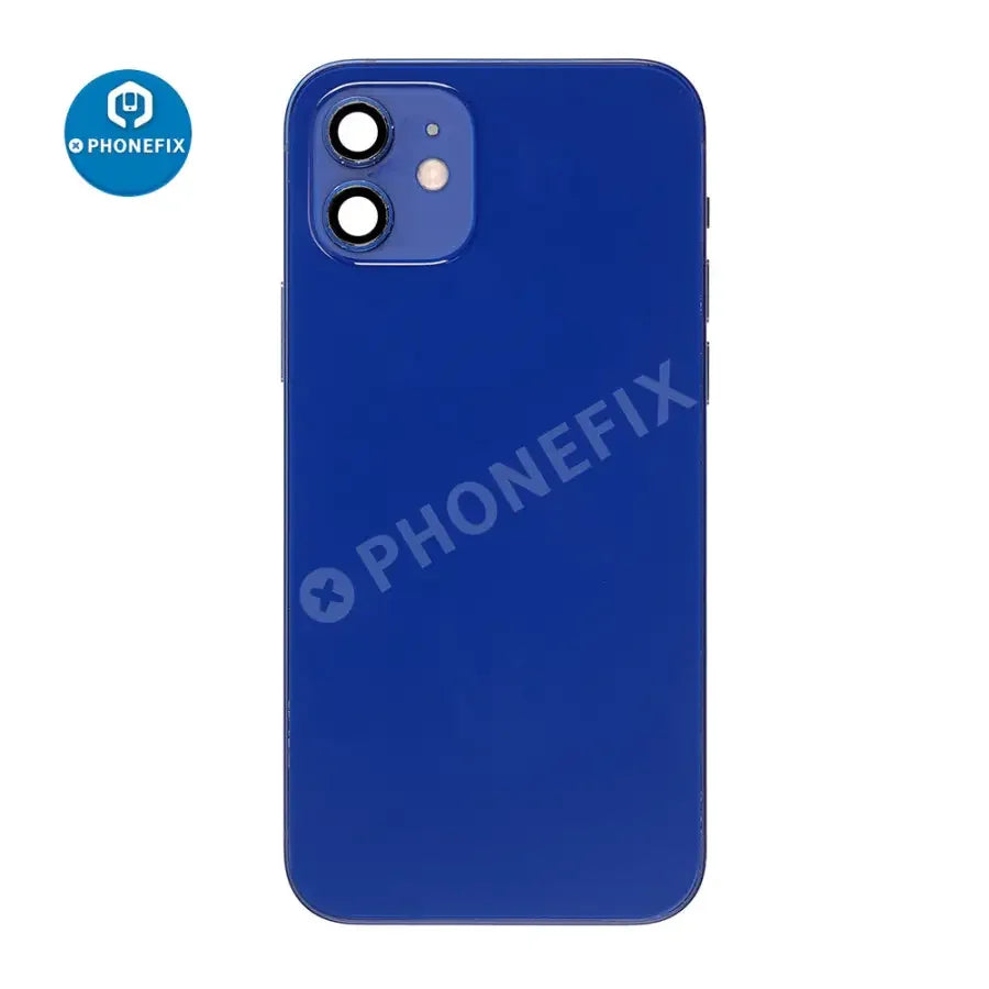 Black iPhone 12 Mini back cover replacement with full assembly, designed for repair by PHONEFIX.