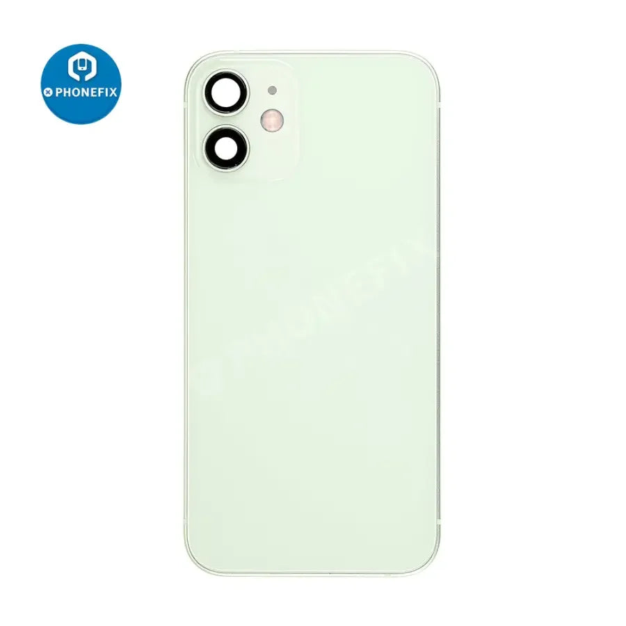 Black back glass cover for iPhone 12 Mini, full assembly replacement by PHONEFIX, designed for easy repair and durability.