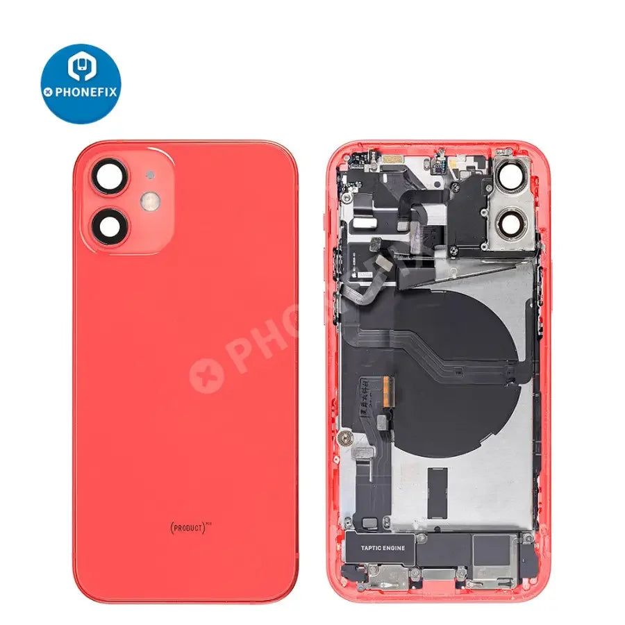 Black back glass cover for iPhone 12 Mini replacement, full assembly by PHONEFIX for back cover repair.