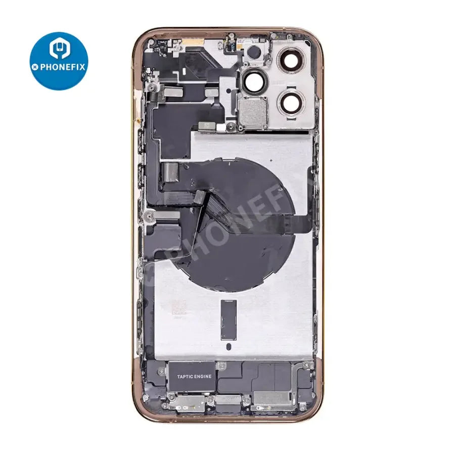 PhoneFIX iPhone 12 Pro Max back cover assembly with glass replacement, showing the full rear assembly for repair or replacement.