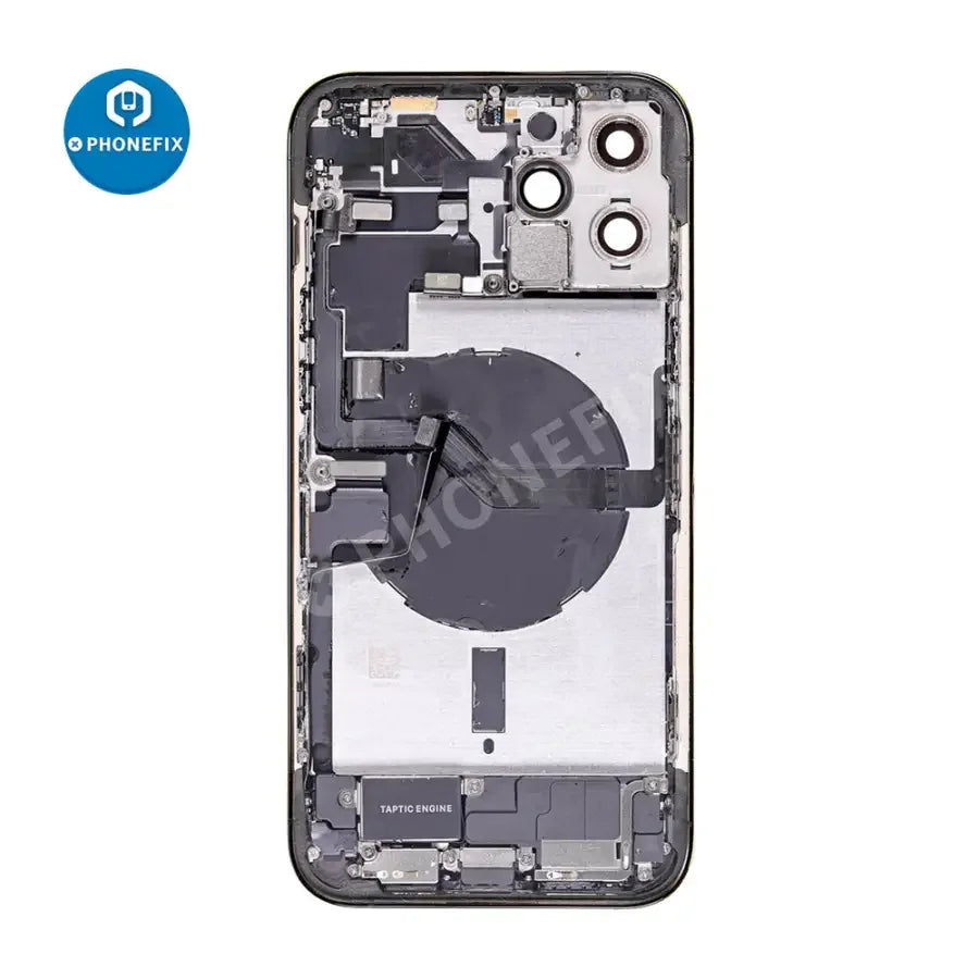 PHONEFIX iPhone 12 Pro Max back cover full assembly replacement with new glass, showing the assembled back panel.