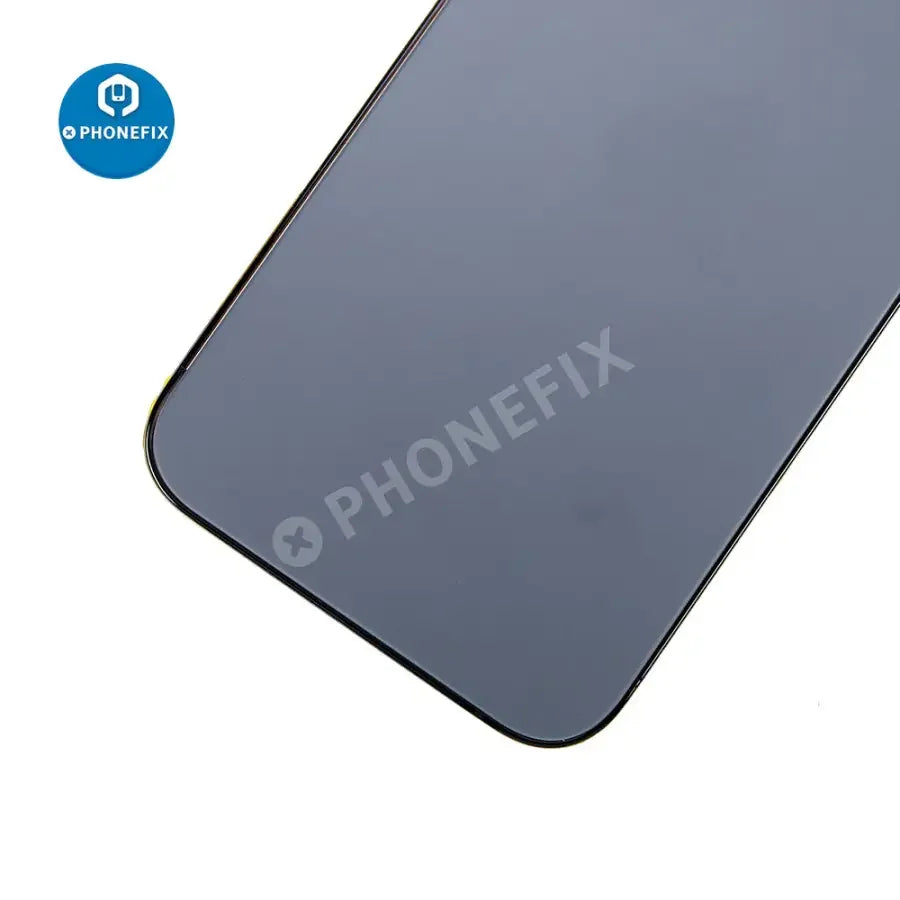 PHONEFIX iPhone 12 Pro Max back cover assembly with glass replacement, showing the full rear glass and frame for repair.