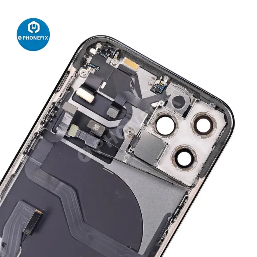 iPhone 12 Pro back cover full assembly replacement showing the back glass and frame, branded by PHONEFIX.