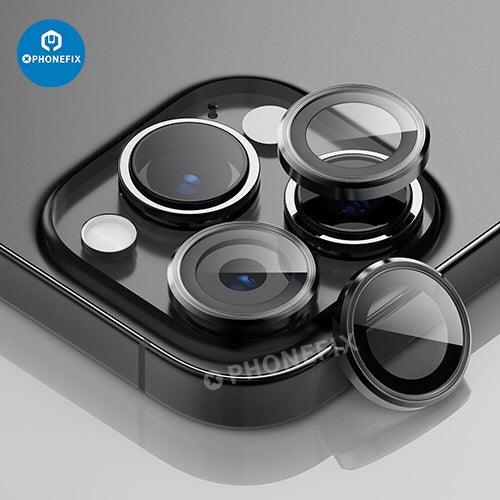 Protection d'objectif en verre trempé avec anneau métallique pour iPhone série 13-14, remplacement de la vitre arrière par PHONEFIX.
