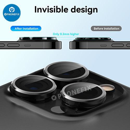 Protection d'objectif en verre trempé avec anneau métallique pour iPhone série 13-14, vitre arrière de remplacement par PHONEFIX.