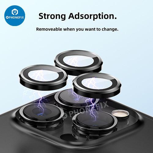 Protection d'objectif en verre trempé avec anneau métallique pour iPhone séries 13-14, remplacement de la vitre arrière pour les modèles d'iPhone avec une conception durable.