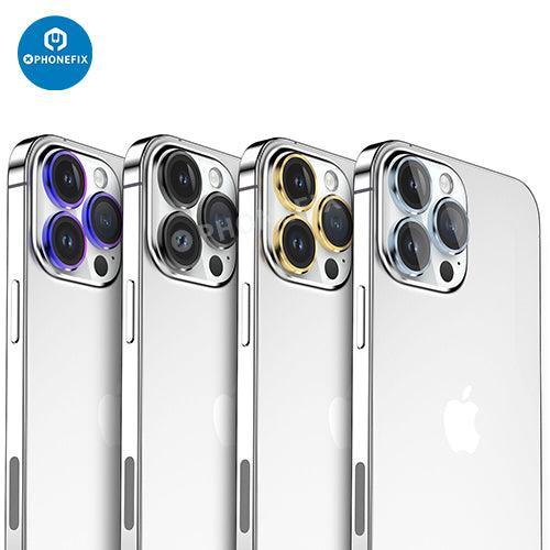 Protection d'objectif en verre trempé avec anneau métallique pour iPhone série 13-14, remplacement de la vitre arrière par PHONEFIX.