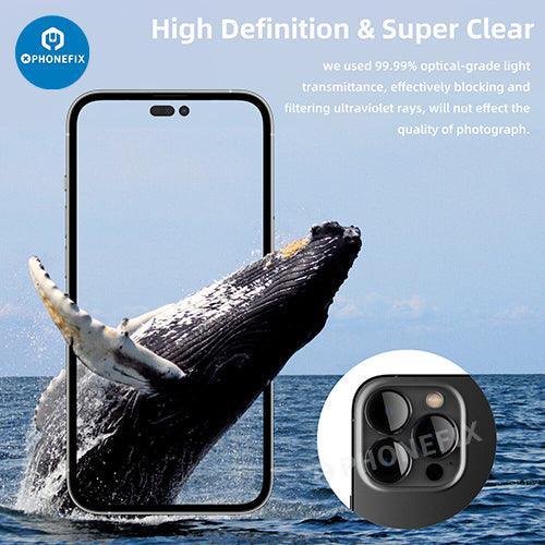 Protection d'objectif en verre trempé avec anneau métallique pour iPhone série 13-14, remplacement de la vitre arrière par PHONEFIX.
