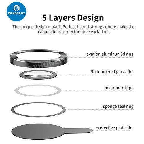 Protection d'objectif en verre trempé avec anneau métallique pour iPhone séries 13-14, remplacement de vitre arrière PHONEFIX avec conception durable.