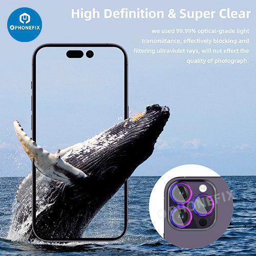 Protection d'objectif en verre trempé avec anneau métallique pour iPhone série 13-14, remplacement de la vitre arrière par PHONEFIX.