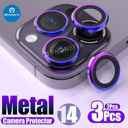 Protection d'objectif en verre trempé avec anneau métallique pour iPhone série 13-14, remplacement de la vitre arrière par PHONEFIX.