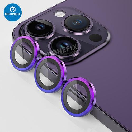 Protection d'objectif en verre trempé avec anneau métallique pour iPhone 13-14, remplacement de la vitre arrière par PHONEFIX