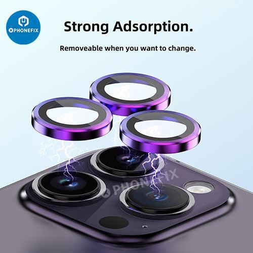 Protection d'objectif en verre trempé avec anneau métallique pour iPhone série 13-14, remplacement de la vitre arrière par PHONEFIX.