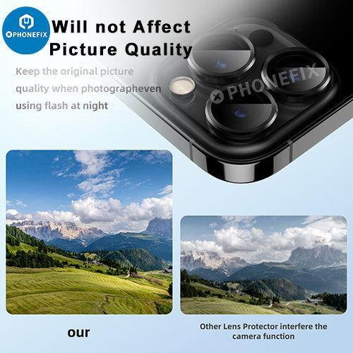 Protection d'objectif en verre trempé avec anneau métallique pour iPhone série 13-14, remplacement de la vitre arrière par PHONEFIX.