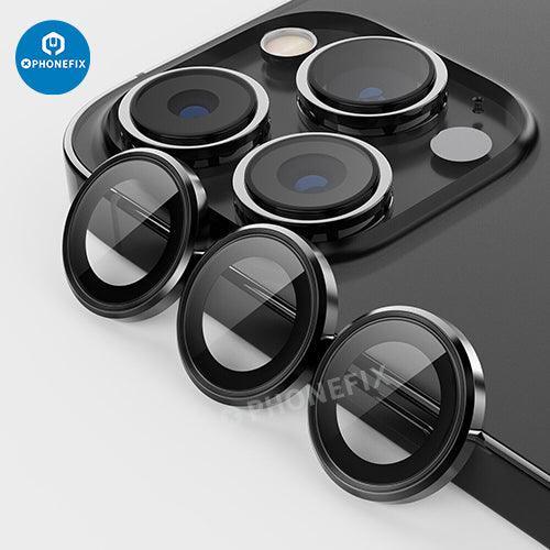 Protection d'objectif en verre trempé avec anneau métallique pour iPhone série 13-14, remplacement de la vitre arrière par PHONEFIX.