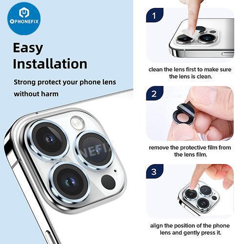 Protection d'objectif en verre trempé avec anneau métallique pour iPhone série 13-14, vitre arrière de remplacement par PHONEFIX.
