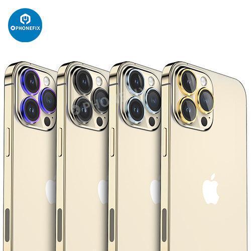 Protection d'objectif en verre trempé avec anneau métallique pour iPhone série 13-14, remplacement de la vitre arrière par PHONEFIX.