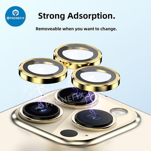 Protection d'objectif en verre trempé avec anneau métallique pour iPhone série 13-14, vitre arrière de remplacement par PHONEFIX.