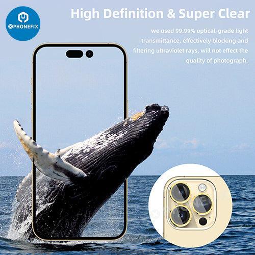 Protection d'objectif en verre trempé avec anneau métallique pour iPhone série 13-14, remplacement de la vitre arrière par PHONEFIX.