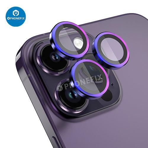 Protection d'objectif en verre trempé avec anneau métallique pour iPhone séries 13-14, remplacement de vitre arrière PHONEFIX avec conception protectrice.