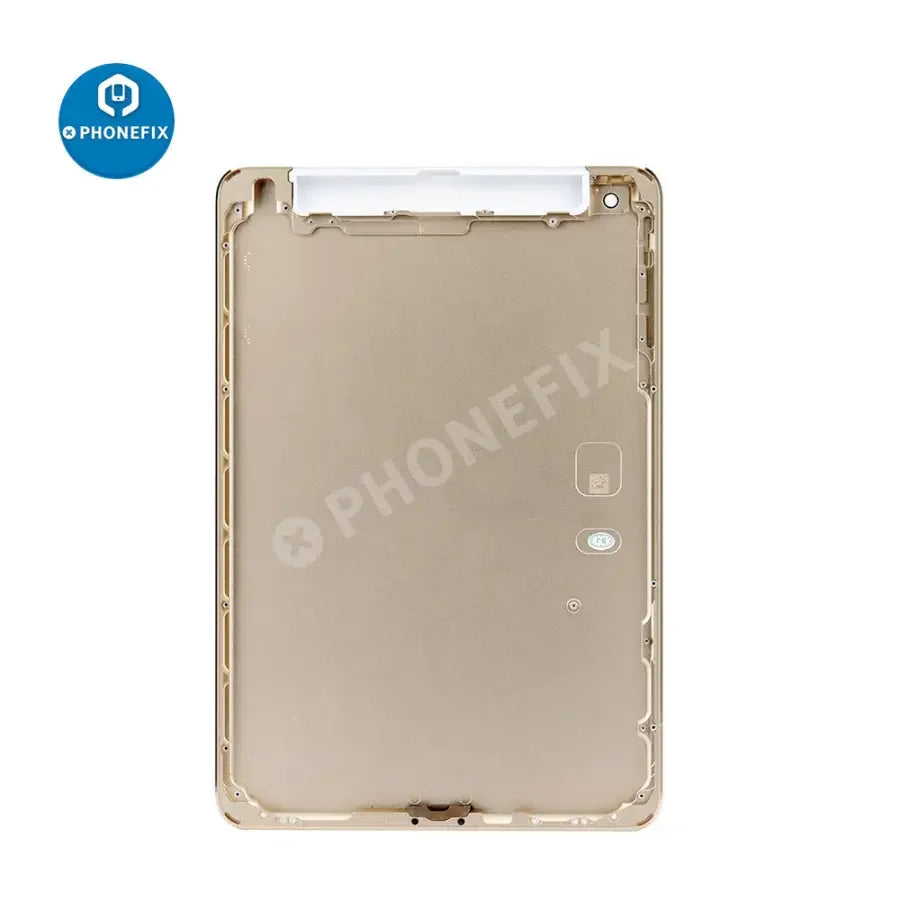 Gold back glass replacement for iPad Mini 3, 4G version, showing the PHONEFIX back cover repair part with a sleek finish.