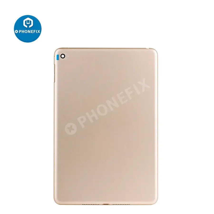 Gold back glass replacement cover for iPad Mini 4 WiFi, showing the PHONEFIX brand and the sleek exterior design.