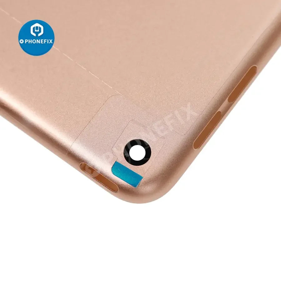 Gold back glass replacement for iPad Mini 5 WiFi version, showing the PHONEFIX back cover with smooth finish and precise fit.