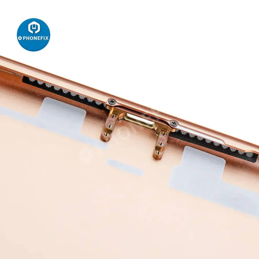 Gold back glass replacement for iPad Mini 5 WiFi version by PHONEFIX, showing the rear view with smooth finish and camera cutout.