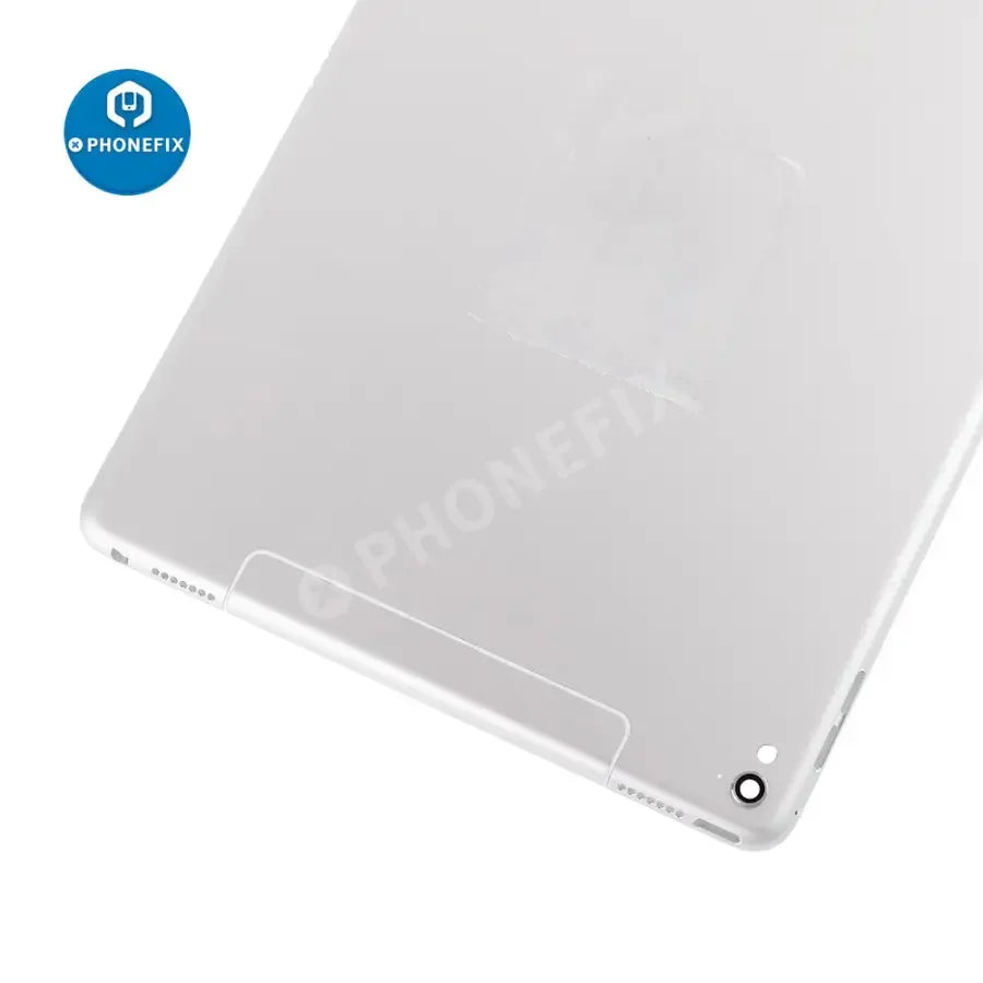 Gold back cover replacement for iPad Pro 9.7" with WiFi and cellular version, showing the new glass back by PHONEFIX.
