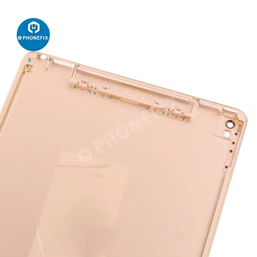 Gold back cover replacement for iPad Pro 9.7" with WiFi and cellular version, showing the PHONEFIX back glass repair part.