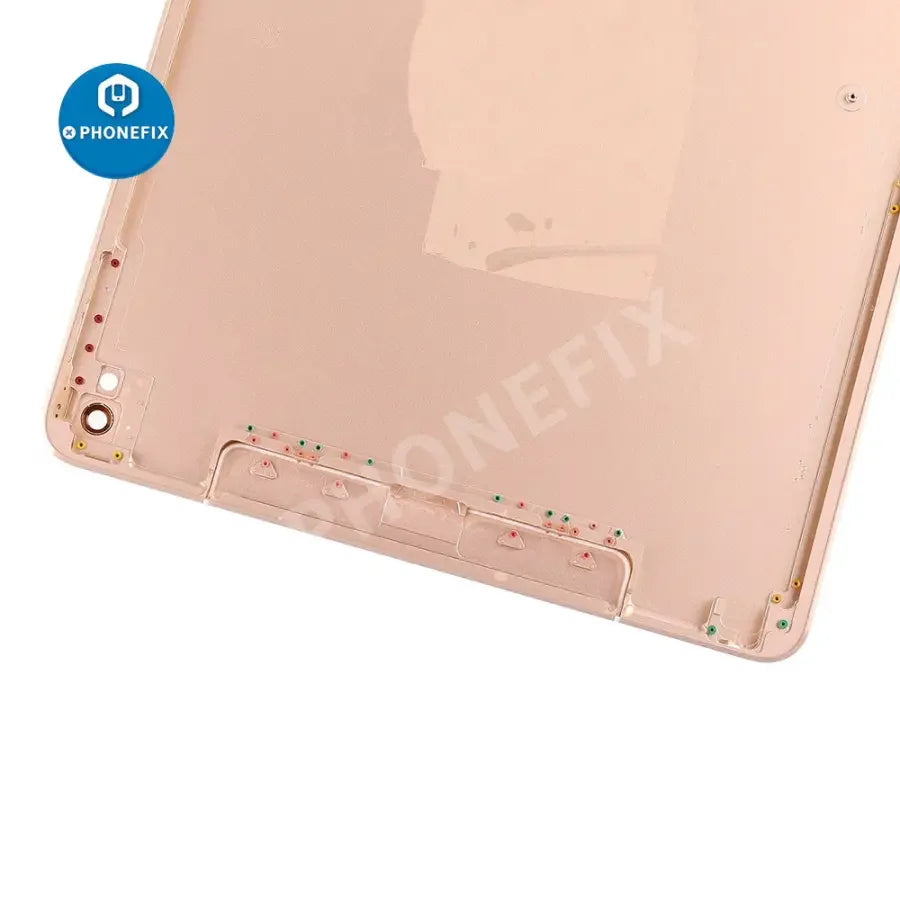 Gold back cover replacement for iPad Pro 9.7" with WiFi and cellular versions, showing the PHONEFIX back glass replacement.