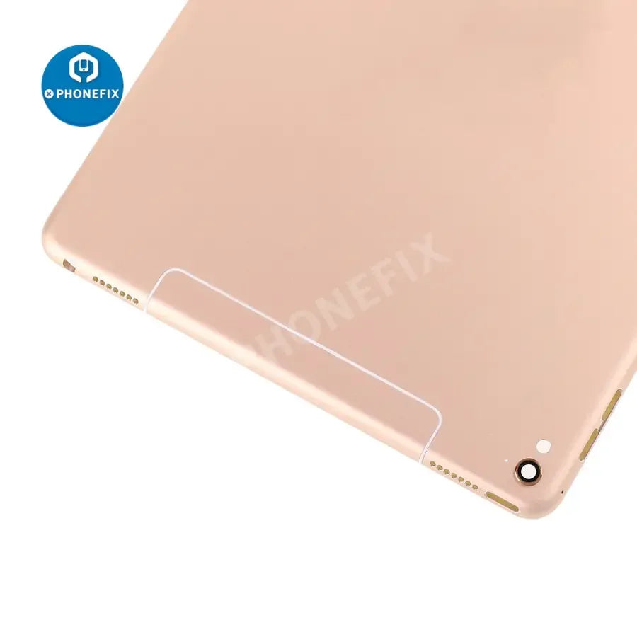 Gold back cover replacement for iPad Pro 9.7 with WiFi and cellular version, showing the new glass rear panel by PHONEFIX.