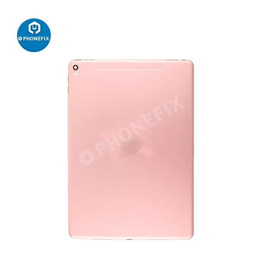 Gold back glass replacement for iPad Pro 9.7 with WiFi and cellular version, showing the PHONEFIX back cover in close-up.