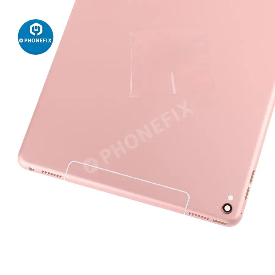 Gold back glass replacement for iPad Pro 9.7" with WiFi and cellular, showing the PHONEFIX back cover for repair.