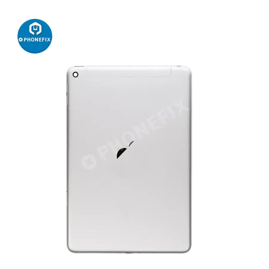 Gold back glass cover replacement for iPad Mini 5 WiFi and Cellular, showing the PHONEFIX brand and new back panel.