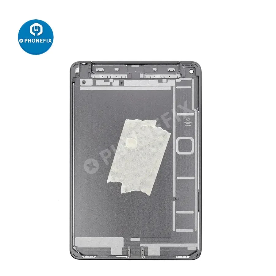 Gold back glass replacement for iPad Mini 5 WiFi+Cellular, showing the PHONEFIX branded back cover with precise fit and finish.