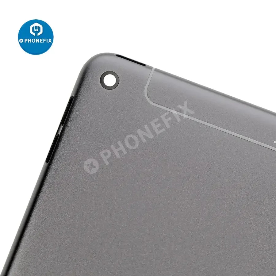 Gold back glass replacement for iPad Mini 5 WiFi+Cellular, showing the new rear cover with PHONEFIX branding.