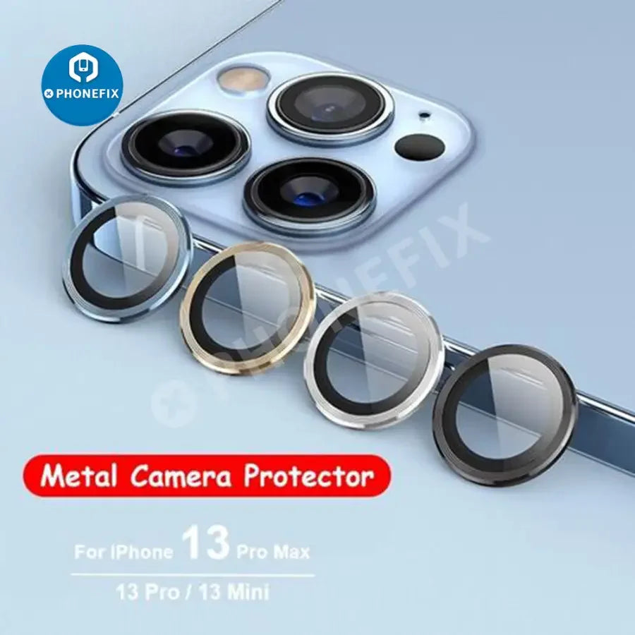 Luminous metal full cover camera lens protectors for iPhone 11-13 Pro Max, back glass replacement from PHONEFIX.