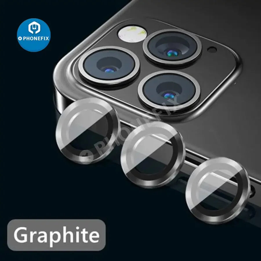 Luminous metal full cover camera lens protectors for iPhone 11 and 13 Pro Max, back glass replacement by PHONEFIX.