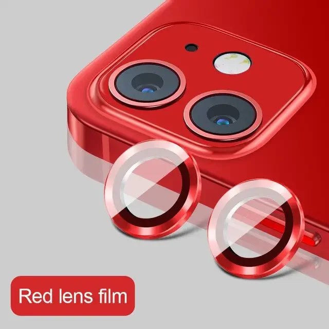 Two luminous metal full-cover camera lens protectors for iPhone 11 and 13 Pro Max by PHONEFIX, designed for back glass replacement.