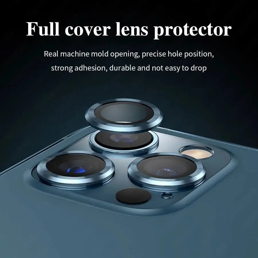 PhoneFix luminous metal full cover camera lens protectors for iPhone 11 and 13 Pro Max, back glass replacement, two-piece set.