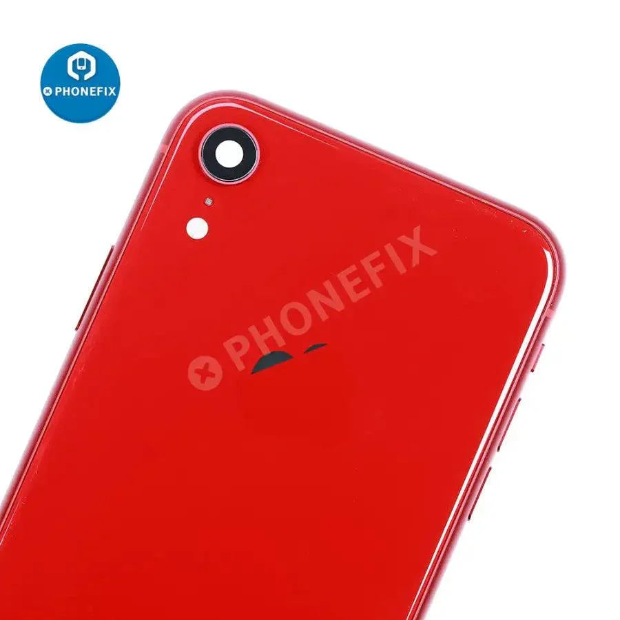 Red PHONEFIX back cover full assembly replacement for iPhone XR with glass back and sleek finish.