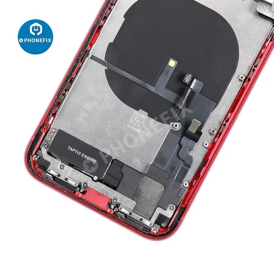 Red back cover full assembly replacement for iPhone XR by PHONEFIX, showing the original glass back cover with sleek design.
