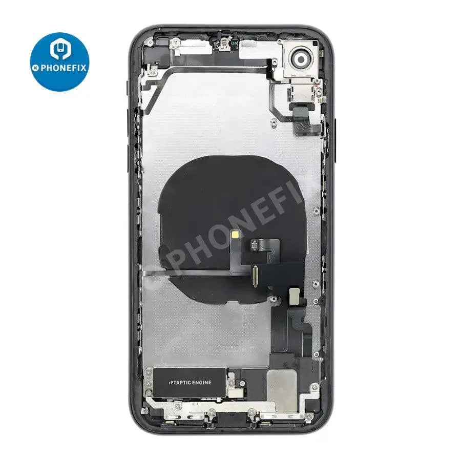 Red PHONEFIX back cover full assembly replacement for iPhone XR, showing the new glass rear panel and assembly.