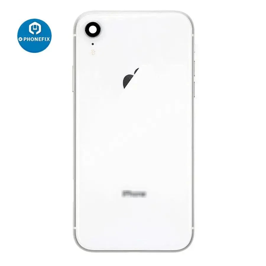 Red back cover full assembly replacement for iPhone XR, showing the PHONEFIX brand back glass with sleek design and smooth finish.
