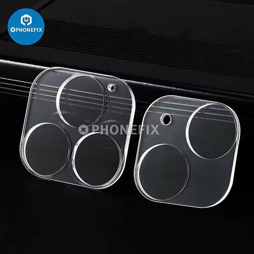 Set of three full cover camera lens protectors for iPhone 6S to 14 Pro Max, designed for back glass replacement by PHONEFIX.